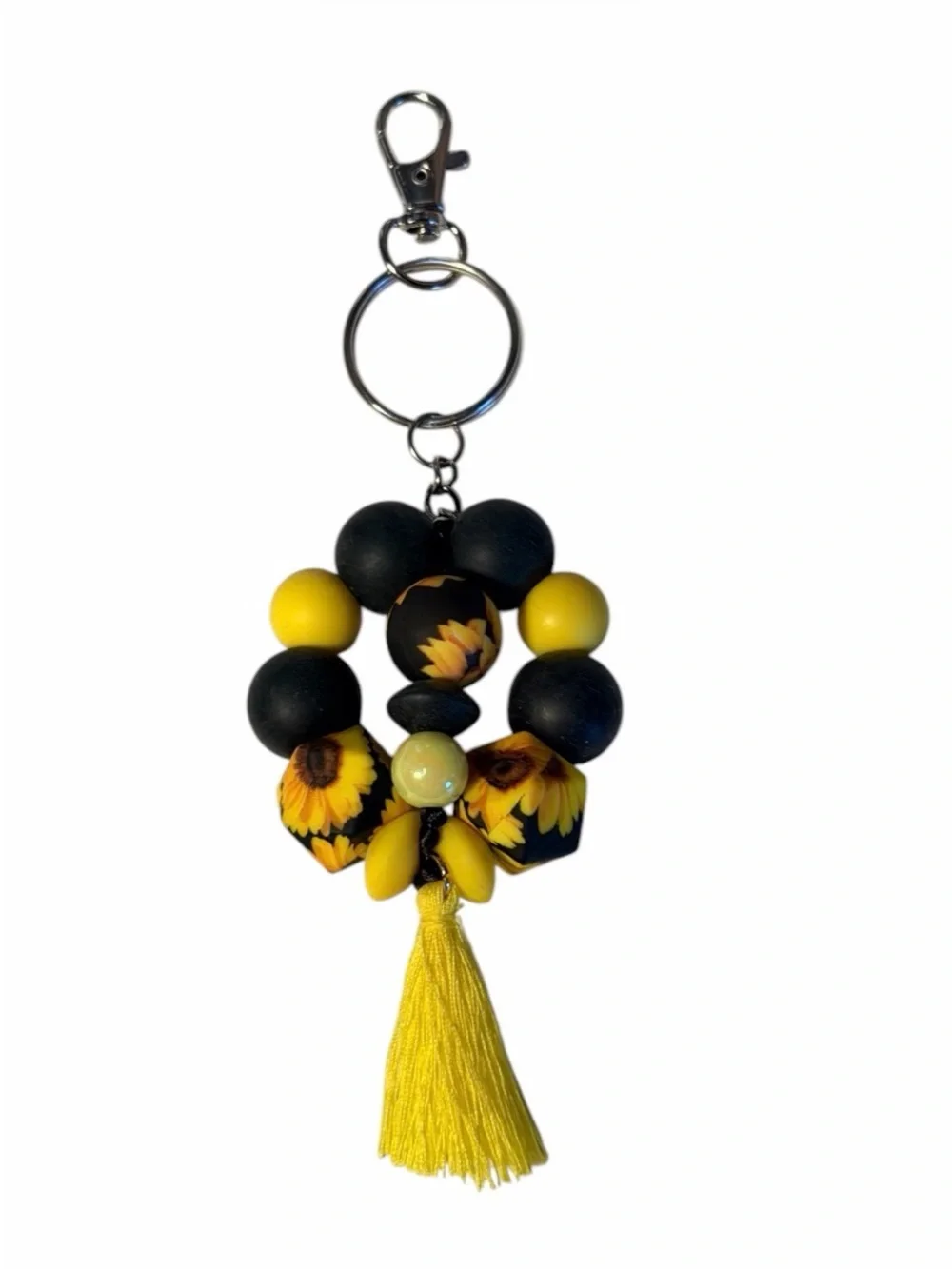 Handmade Sunflower Tassel Keychain - Yellow Black